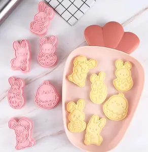 6 Stks/set Pasen Bakvorm Keuken Bunny Patroon Pastry Plunger 3D Fondant Taart Decoreren Gereedschappen Pasen Biscuit Cookie Cutter