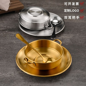 Juego de tazones de acero inoxidable con doble asa, dorados y plateados, pequeños, para postre, sopa, con cuchara, para fiestas, hoteles, café y té. - Product Image 4