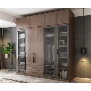 Benutzer definierte Luxus Holz moderne Schlafzimmer 6-Türer LED-Licht Kleider schrank mit Glastür Wohn möbel Organizer für Kleidung - Product Image 6