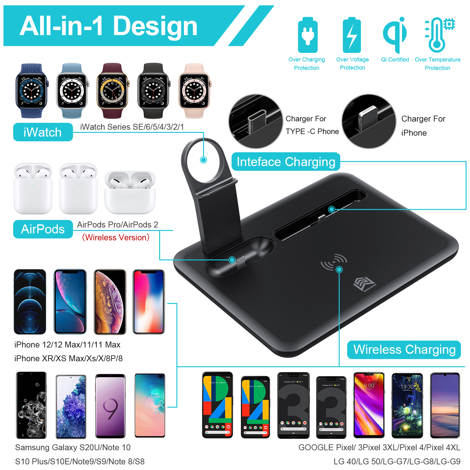 Portable charger fast phone charging station mobile custom logo phone charger for Apple Watch and for Airpods