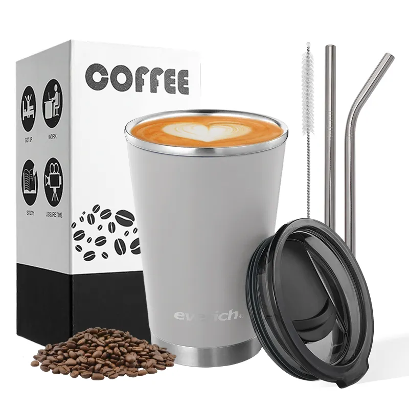 Portable 450 ml Home Office Coffee Milk Mug Insulated Double Wall Stainless Steel Tumbler with Lock Lid