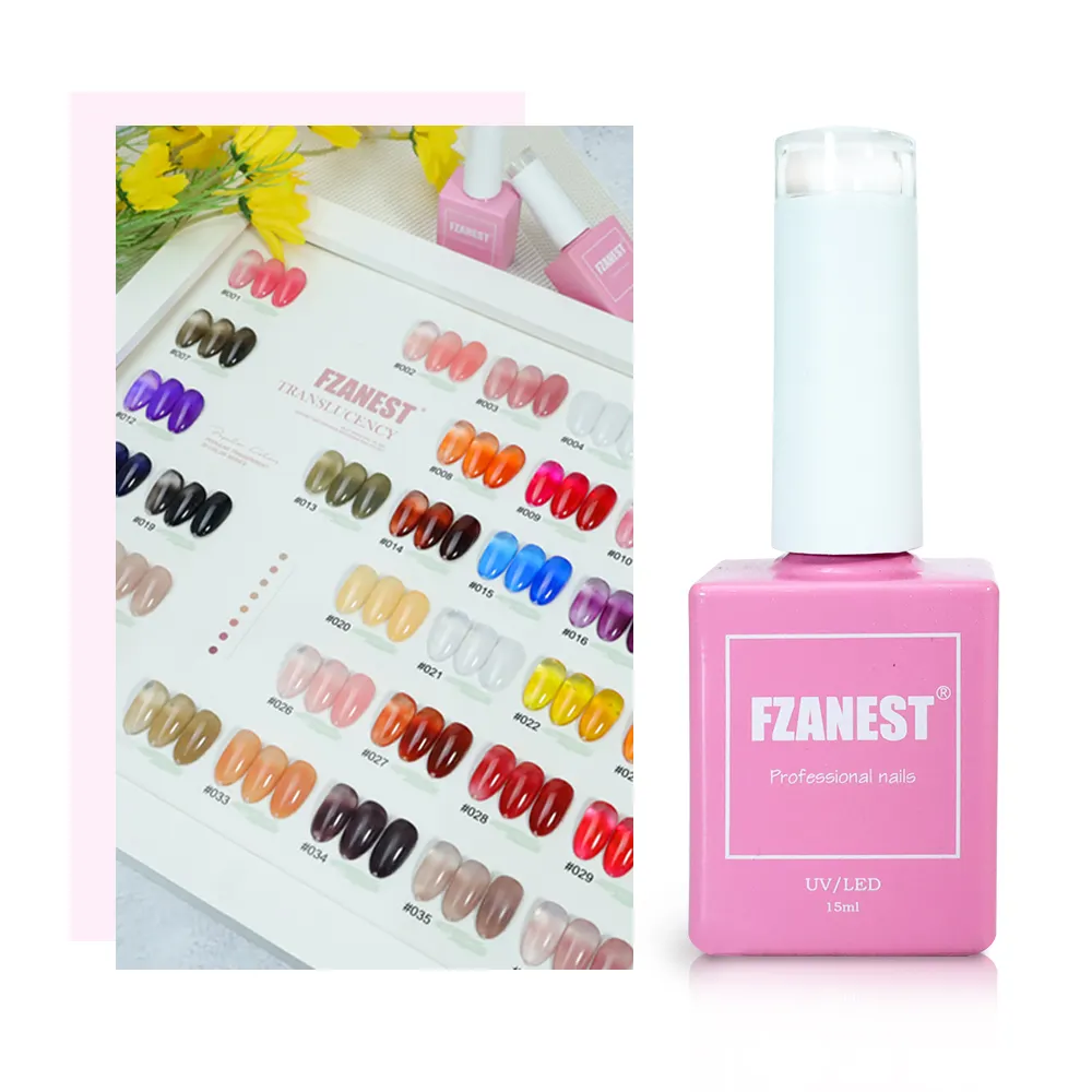 Fzanest tùy chỉnh 36-Color Jelly tinh thể trong suốt UV Gel Polish Set 15ml nhãn hiệu riêng Nails Nguồn cung cấp với đèn LED Nail Art