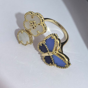 Bague tendance de style nouveau, directement de l'usine, plaquée <span class=keywords><strong>or</strong></span> 18 carats, ajustable, avec motif coccinelle, papillon et trèfle à quatre feuilles - Product Image 3