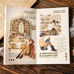 Adesivi Vintage con Personaggi Femminili che Leggono, Alieni e <span class=keywords><strong>Collage</strong></span> di <span class=keywords><strong>Disegni</strong></span> per Librerie - Product Image 4