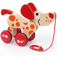 Nouvelle conception enfant en bas âge apprentissage précoce chaîne tirer le long chien en bois semblant jouer jouets