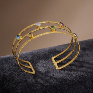 กำไลข้อมือทำมือจากสแตนเลสประดับอัญมณีหลากสีทรงกลม ชุบทอง 14K สไตล์ลำลองสปอร์ตสำหรับผู้หญิง - Product Image 3