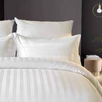 Parure de Lit Hôtellerie de Luxe Rayure 3cm T250 Blanche Polycoton avec Taie d'Oreiller Literie de Qualité Supérieure