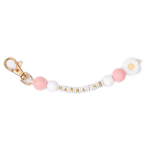 Porte-clés en silicone avec perles (Marraine/Patenteante/Témoin/Tata), joli porte-clés marguerite pour femme, cadeau de baptême - Product Image 2