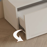 Meuble TV flottant en panneau artificiel, console multimédia murale à trois portes sans poignée, rangement fermé minimaliste pour téléviseur