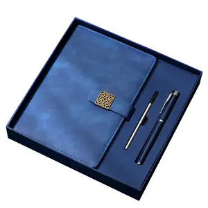 Kotak Hadiah Kertas Kraft Logo Cetak Kustom Set Notepad Kantor Bisnis Ukiran Gratis