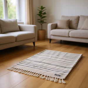 Piata Mumbai Couverture Beige 90x150 cm Rayée Tissée Bords Effilochés Usage Domestique - Product Image 2