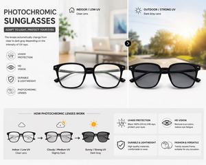 Occhiali da Computer Fotocromatici Unisex con Protezione dalla Luce Blu, Montatura Quadrata Grigia UV400, Comodi, con Logo Personalizzato, Vendita all'Ingrosso - Product Image 1