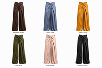 Pantalon Palazzo Plissé Taille Haute en Satin pour Femme, Coupe Large, Nœud Devant, Marron Chocolat, Style Habillé Décontracté, OEM