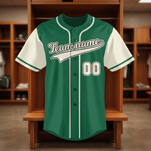 Camiseta de Béisbol Verde Personalizada, Manga Corta, Cierre de Botones, Unisex, para Adultos, Absorbe la Humedad, Poliéster, Nombre del Equipo Impreso en 3D, Deportiva - Product Image 1