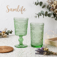 Samlife-23025 Vente en gros de sets de verres à vin vintage personnalisés en verre gaufré, ensemble de verres à vin de luxe colorés
