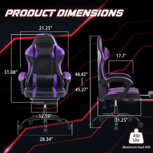 Purple Adjustable Lift <strong>Chair</strong> with Revolving Feature Synthetic Leather Stainless Steel-<strong>Game</strong> <strong>Chair</strong> with Lumbar Pillow Footrest - Product Image 4