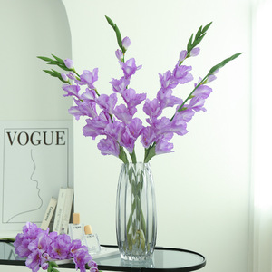 Fleurs artificielles de gladiolus blanches et violettes, 8 têtes, haute simulation, décoration pour la maison et les mariages, fleurs en soie plastique - Product Image 2