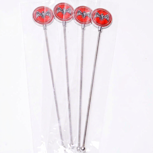 Stainless Steel Stir <b>Rods</b> With Red Bat Logo Round Top Party Novelty Drink Mixers - Product Image 5