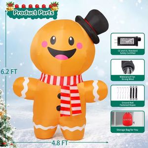 Décoration de Noël gonflable personnalisée de 1,9 m en forme de bonhomme en pain d'épices avec LED intégrées pour extérieur – Vente flash en liquidation - Product Image 6