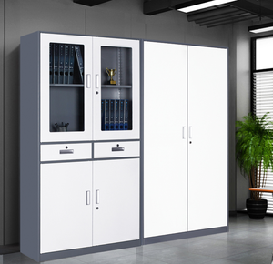 Armoire de classement et de rangement métallique gris et blanc à 4 portes, verrouillable, pour bureau, armoire en acier gain de place pour espace de travail - Product Image 3