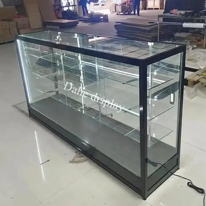 6ft Multi-purpose store smoke shop Glass Display showcase with built-in LED light full view steel frame glass display cabinet