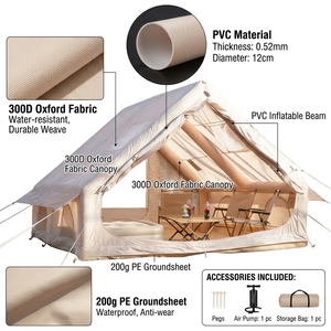 Tente gonflable avec fenêtre de toit amovible, installation rapide, imperméable, en tissu Oxford, une chambre, quatre saisons, pour 3-4 personnes, camping adulte - Product Image 5