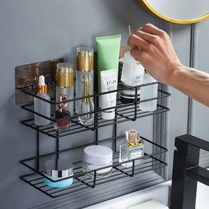 Porte-accessoires de douche mural moderne et écologique en fer et support de rangement pour articles de toilette avec double compartiment à épices, taille personnalisée - Product Image 3