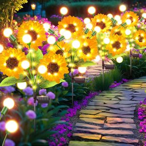 Lampes solaires TSINYE en forme de tournesol, ampoule <span class=keywords><strong>globe</strong></span> blanc chaud, étanches IP65, allumage automatique du crépuscule à l'aube, pour allées, parterres de fleurs, décoration de jardin - Product Image 1