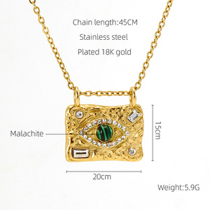 Nouveau collier en acier inoxydable plaqué or 18 carats collier en zircon carré bleu oeil du diable collier pendentif en cristal de gemme - Product Image 3