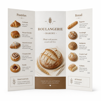 Impressions personnalisées de menus alimentaires sur papier artistique, prospectus pour boulangeries et pâtisseries, menus de magasin pliés en trois