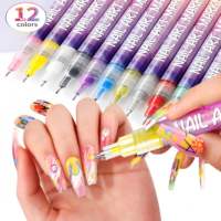 Stylo de peinture à ongles imperméable 12 couleurs, stylo de décoration d'art d'ongles 0,5 mm