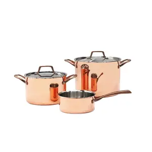 Hot Items Induction Cooking Pan Cookware Set Tri Ply Copper Stainless Steel Handle Triply Copper ( 304ss/1050al/copper) Everyday