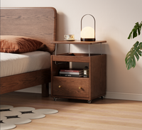 Table de chevet en bois massif Bauhaus avec roulettes cachées, table de chevet mobile intégrée pour petite chambre, gain de place, rangement CTG090
