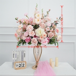 Boule de fleurs artificielles en soie rose, rose et hortensia, faite à la main, décoration moderne pour table de mariage - Product Image 2