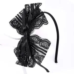 CN кружевная черная повязка на голову с вышитым цветочным бантом для девочек свадебная Цветочная кружевная Корона