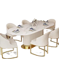 Table à manger de luxe en marbre naturel Telazzo pour la maison, design moderne, mobilier de salle à manger ovale, appartement personnalisé