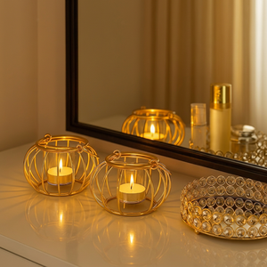 ชุดเชิงเทียนทองเหลืองพร้อมดีไซน์กรงลวดสำหรับตกแต่งบ้าน ทนความร้อน - Product Image 2