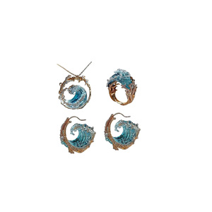 Estate moda onda cubica zirconi collana Ocean orecchino cerchio oceano <span class=keywords><strong>giuramento</strong></span> Set di gioielli per donna ragazza - Product Image 1