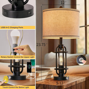 Modern Table Lamp With Touch Control E26 LED Beige Shade <b>Iron</b> Body For Bedroom Desk Lighting - Product Image 4