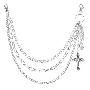 Multi Layer Metal Waist <b>Chain</b> With Skull <b>Cross</b> Pendant For Men Women Hip Hop Jeans Accessory Zinc Alloy Daily Wear - Product Image 5