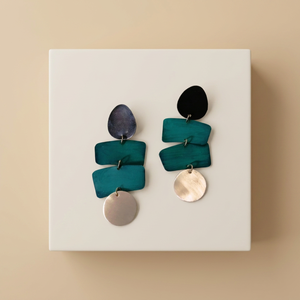 Pendientes Multicolor de Latón con Patina Geométrica, Baño de Plata Negra, Pintados a Mano, Joyería de Esmalte Antigua y de Moda - Product Image 3