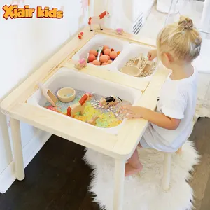 Xiair Children Montessori Educational Wooden Activity Play Table Kindergarten Kid Sand Table With Cover Activity Table Chair Set