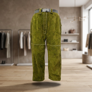 Men's Green <b>Wool</b> Work <b>Pants</b> High Waist Button Fly Heavyweight Straight Fit With Belt Autumn Wear - Product Image 2