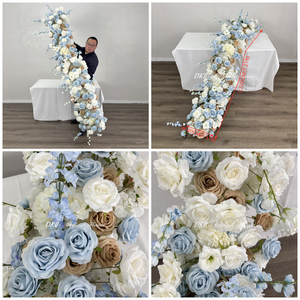 Decorazione Floreale DKB per Tavolo, Composizione di Rose e Ortensie Bianche e Azzurre per Matrimoni - Product Image 3