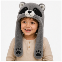 Topi Raccoon Berbulu dengan Masker Wajah & Penutup Telinga |   Topi Musim Dingin Boneka Hewan Lembut Custom Grosir OEM