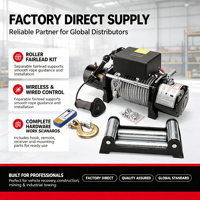 Treuil électrique étanche IP67 pour véhicule, 9500-12000 LBS, auto-salut, remorquage, 10 tonnes, 12V, pour pick-up tout-terrain
