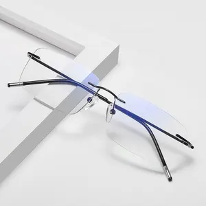 Toptan bilgisayar titanyum optik çerçeve çerçevesiz gözlük 2024 okuma küçük çerçeve Anti mavi ışık reçete Unisex gözlük