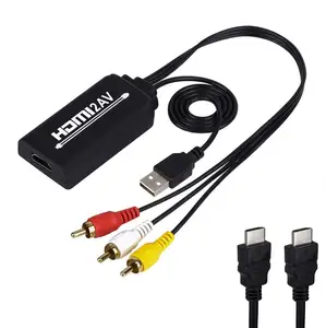 HDMI RCA AV dönüştürücü kablosu, HDMI için RCA Cvbs kompozit adaptör kablosu USB güç kaynağı ile (dişi erkek)