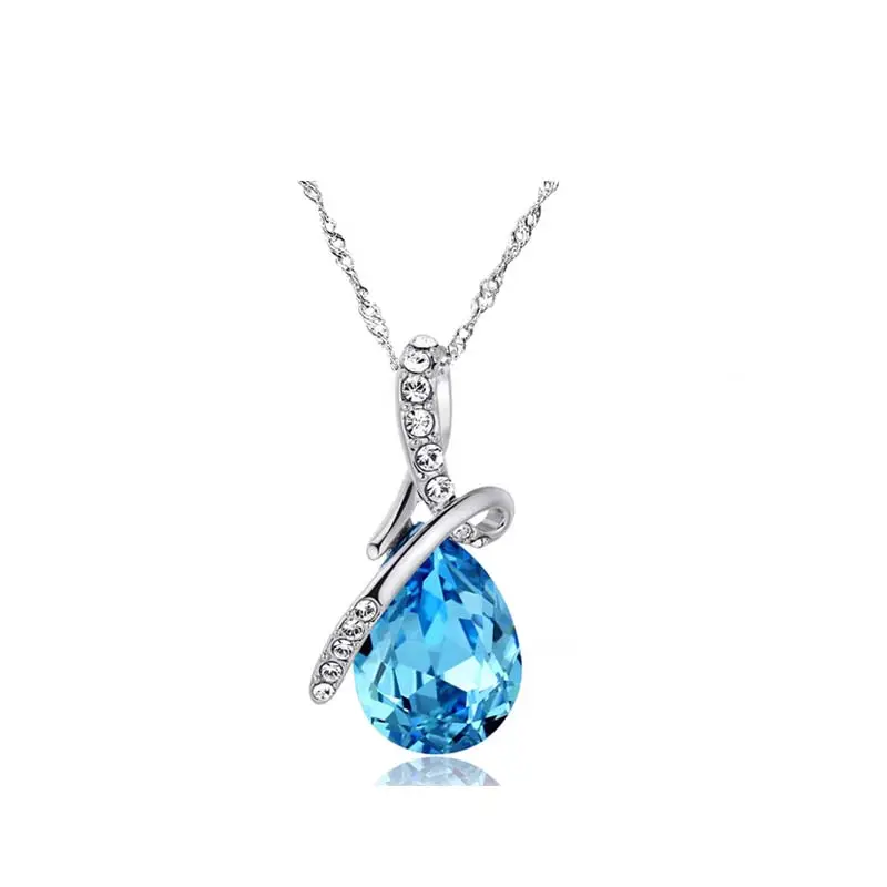 High-grade Austria imported blue crystal 925 sterling silver necklace for women
