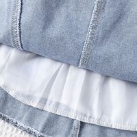 Robe de princesse en jean patchwork à manches bulles et épaules dénudées pour filles, nouvelle collection été 2026, avec un style tendance, en stock